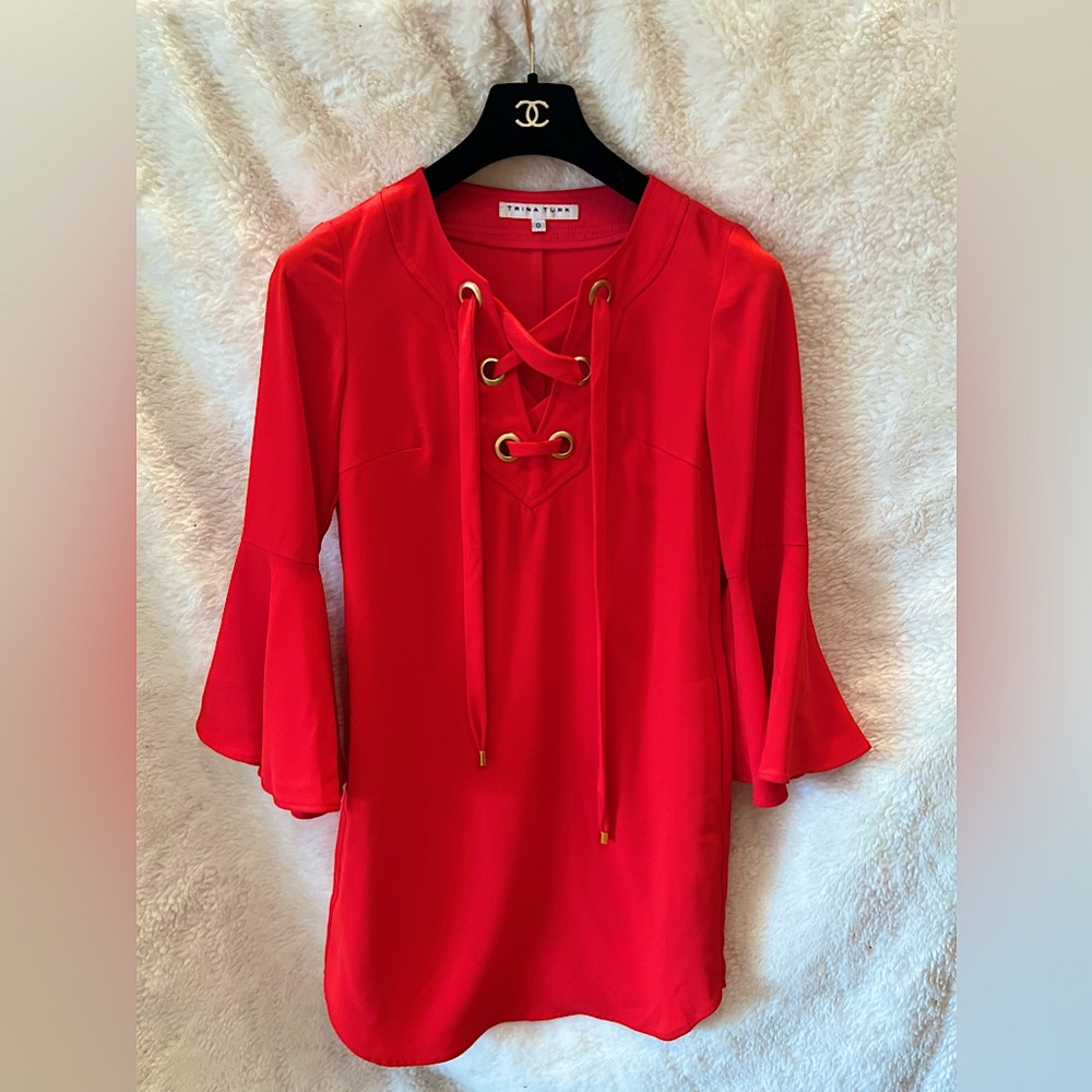 Tina Turk Red Lace Up Dress Size 0